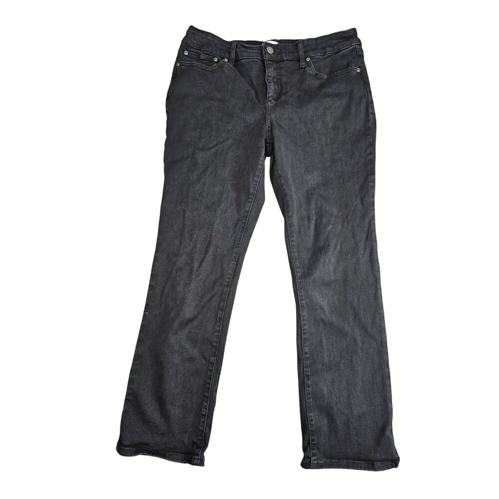 St. John's Bay Jeans Womens 14P Black Straight Leg Stretch Denim Petite 5-Pocket